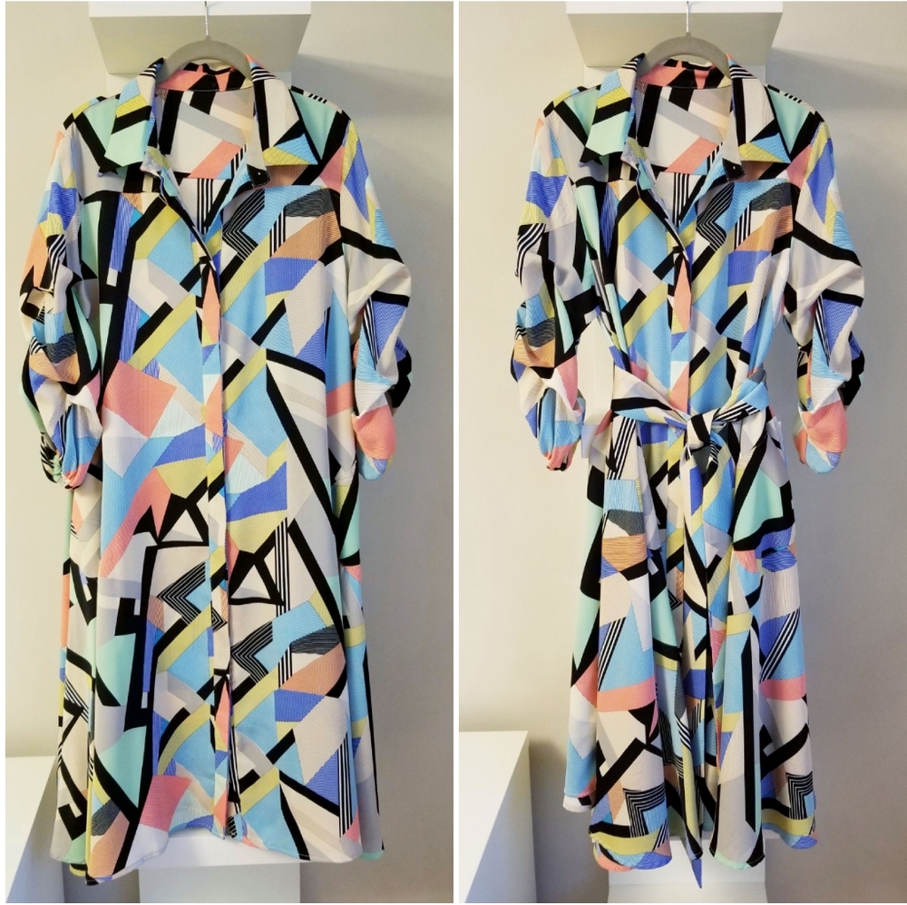 $139 Geometric Multicolor Shirt Dress
